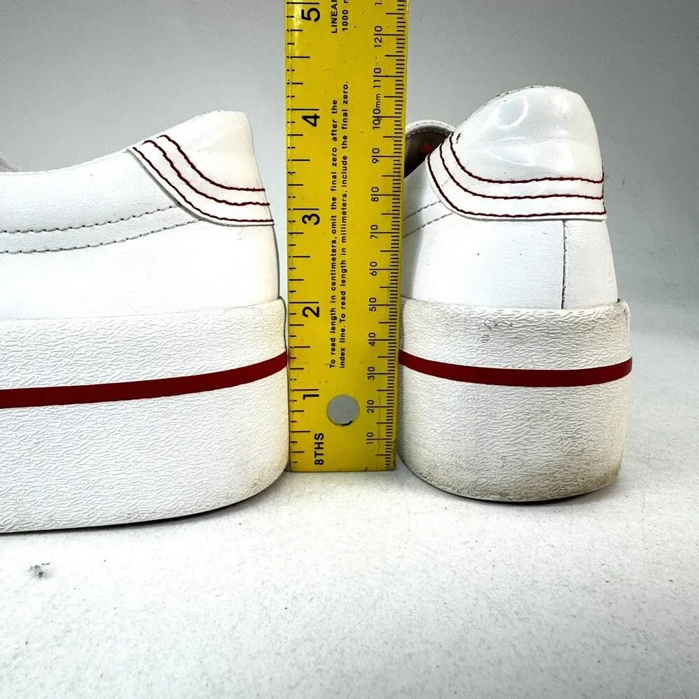 Bershka Womens Size EU 36 US 5.5 Platform Chunky White Leather Shoes Red Stripe